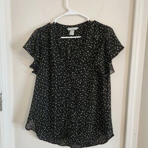 H&M Black Polka Dot Flutter Sleeve Blouse Large